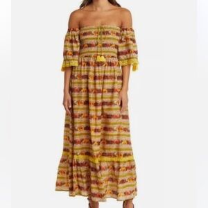 NWT Barok off shoulder floral tasseled peasant maxi dress size Medium MSRP $219